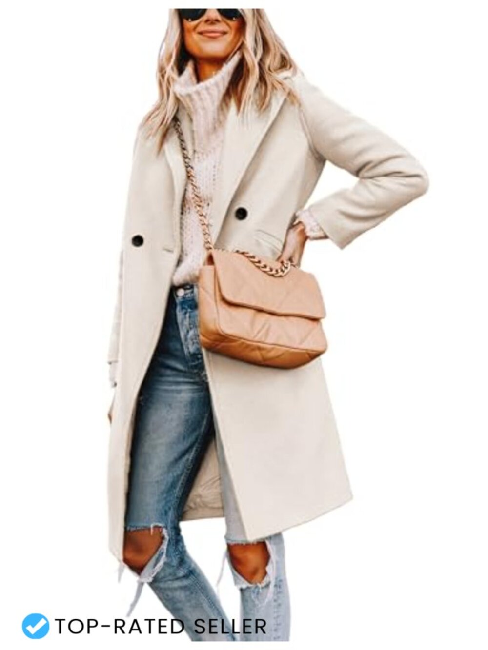 Wool Blend Peacoat Notch Lapel Double-Breasted Knee Length Winter Coat